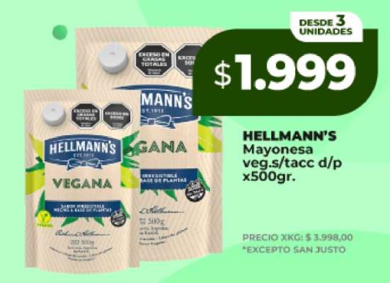 HELLMANN’S Mayonesa veg.s/tacc d/p x500gr