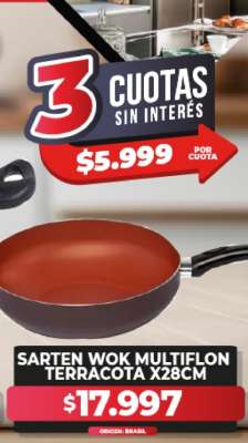 Sarten Wok Multiflon Terracota X28CM