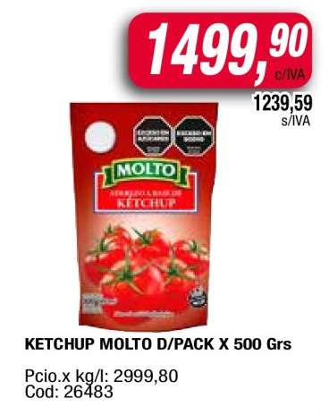 KETCHUP MOLTO D/PACK X 500 Grs