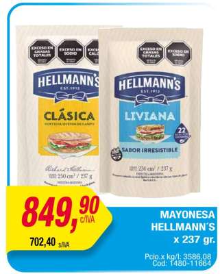 MAYONESA HELLMANN’S x 237 gr.