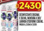 Desinfectante Original x 360 ml/Montaña x 360/Lavanda Lysoform x 360 ml